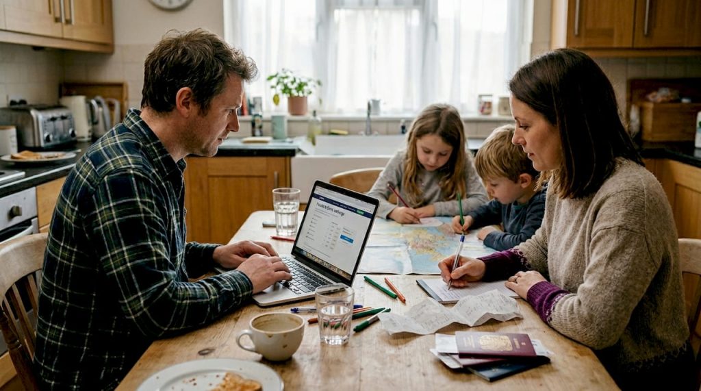 Family planning trip around kitchen table