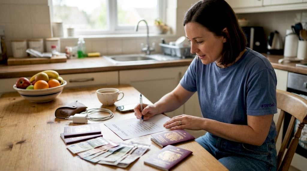 Woman organizing holiday money and checklist