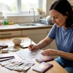 Woman organizing holiday money and checklist