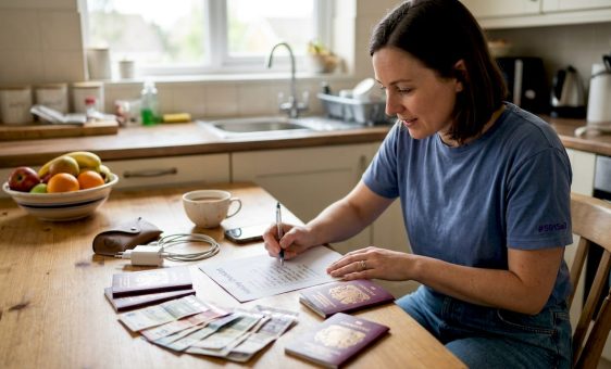 Woman organizing holiday money and checklist