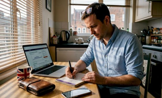 UK traveller comparing exchange rates at home