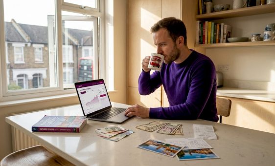 UK traveler compares rates at home kitchen