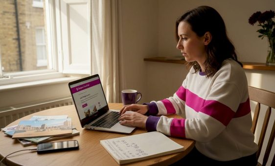 Traveller books currency online at kitchen table