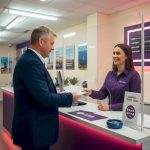 Man exchanging money at high street store