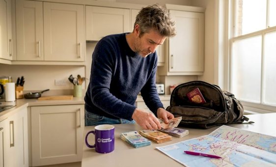 Traveler preparing cash for currency exchange