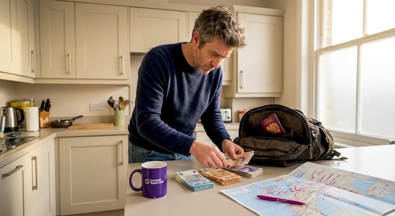 Traveler preparing cash for currency exchange