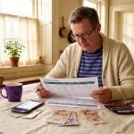 Man planning holiday cash budget at kitchen table