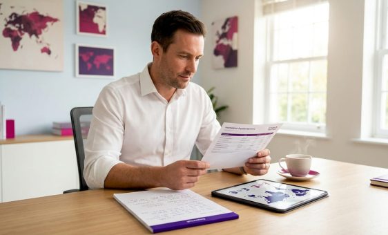 Professional reviewing foreign cash payment documents