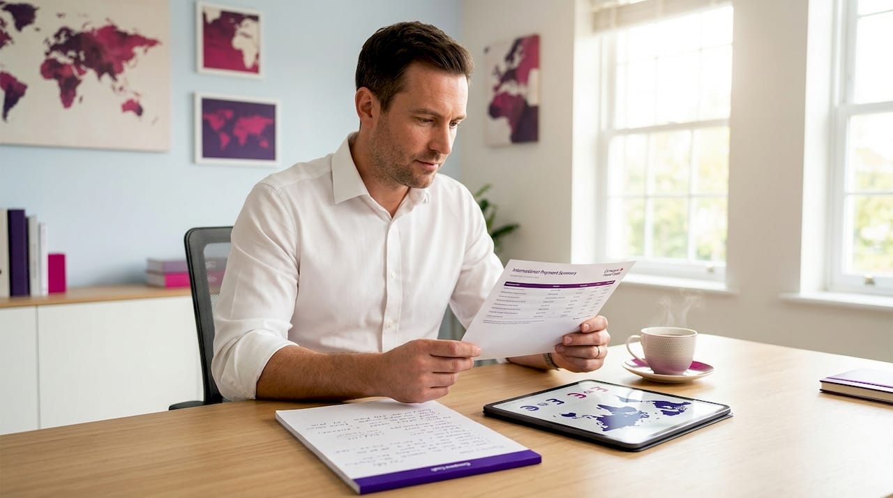 Professional reviewing foreign cash payment documents