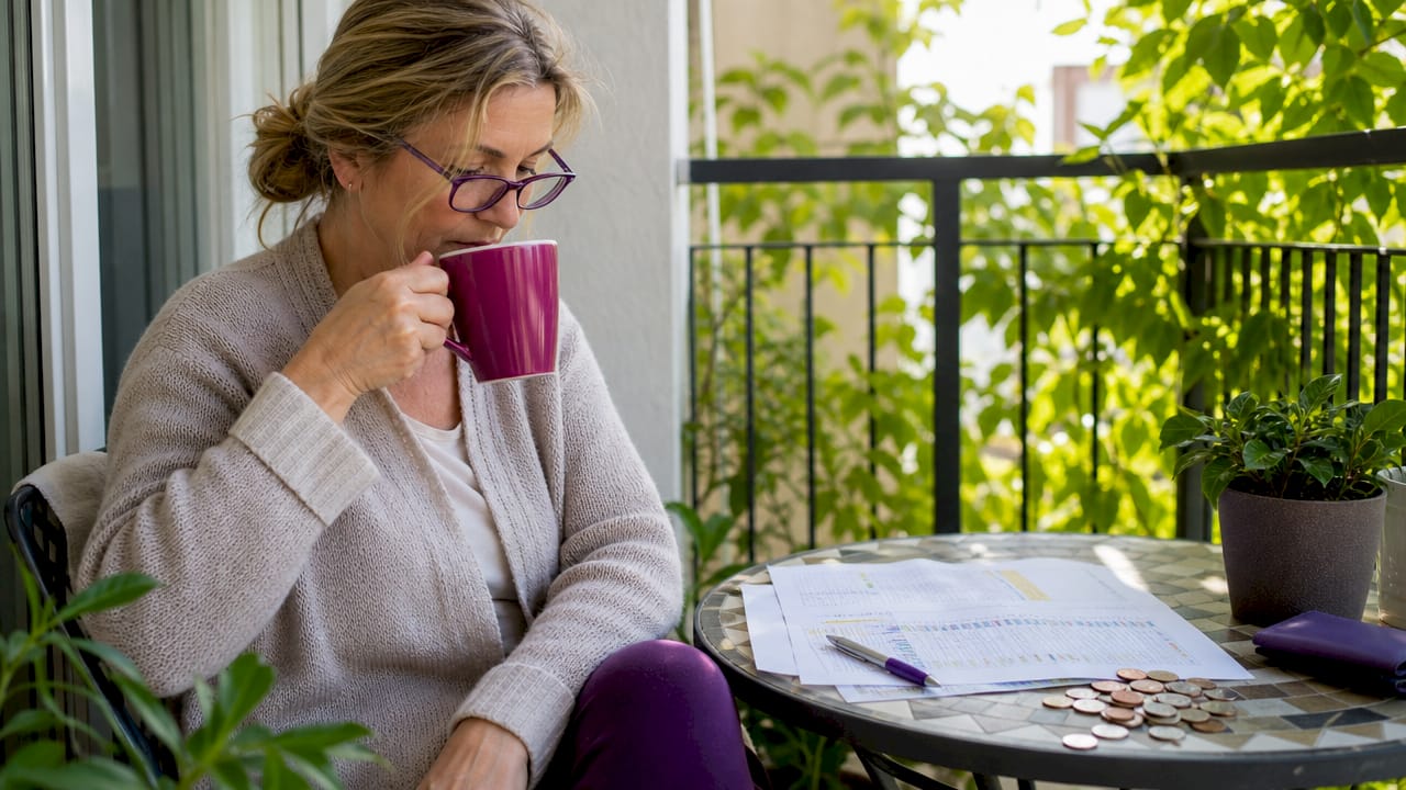 UK traveller reviewing currency charts at home