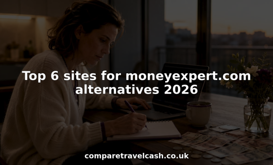 Woman comparing travel money rates at home office laptop