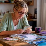 UK traveller reviewing foreign currency at home