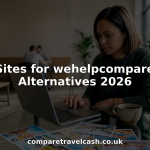 Woman comparing travel currency rates on laptop