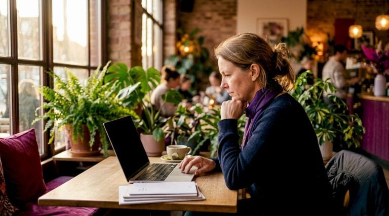 Person using currency comparison website at home